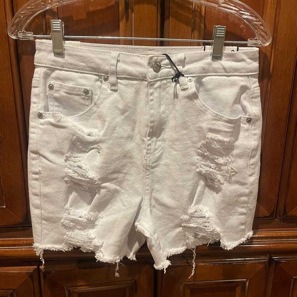 Almost Famous White Distressed Jean Shorts